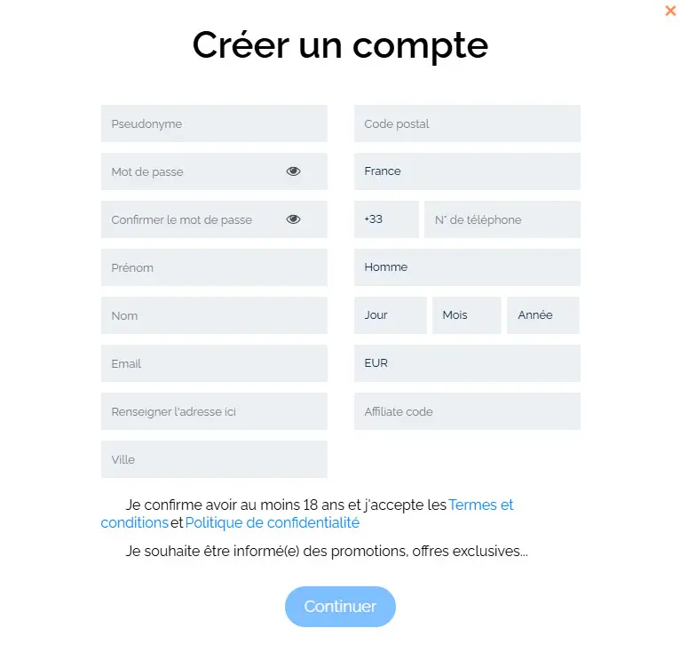 Processus d'inscription SPINSTAR CASINO